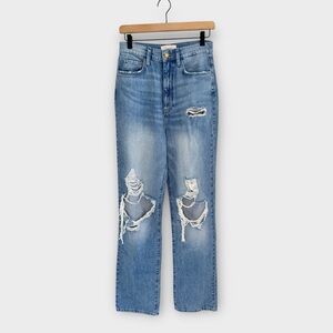 Triarchy Jeans High Rise Distressed Straight Jeans Size‎ 28 Light Wash